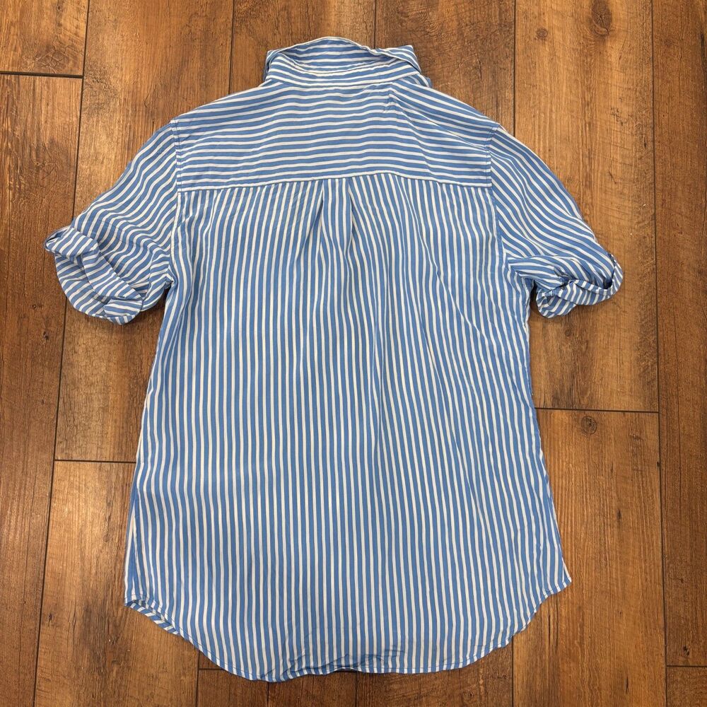 Equipment Femme Blouse Women's M 100% Silk Blue White Stripe Button Up Coastal - Picture 4 of 7